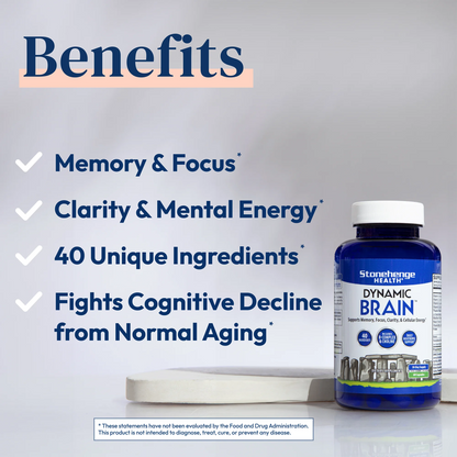 Stonehenge Health Dynamic Brain Nootropic Supplement For Enhanced Memory, Focus, & Learning, 60 Caps